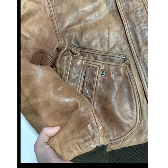 Vintage G III Brown Leather Bomber Jacket Mens Aviator Flight Coat Map Lining - Picture 3 of 10